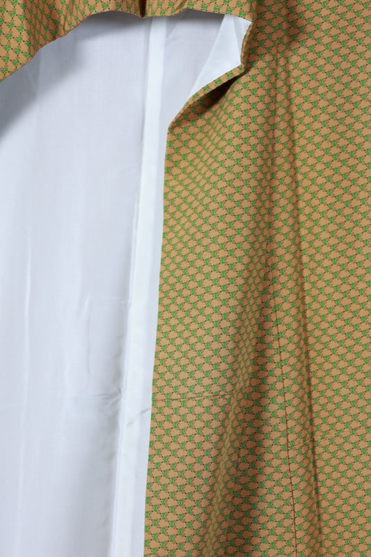 Japanease kimono used Komon  - Mustard Green - Abstract Pattern - L143