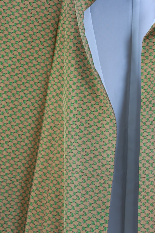 Japanease kimono used Komon  - Mustard Green - Abstract Pattern - L143