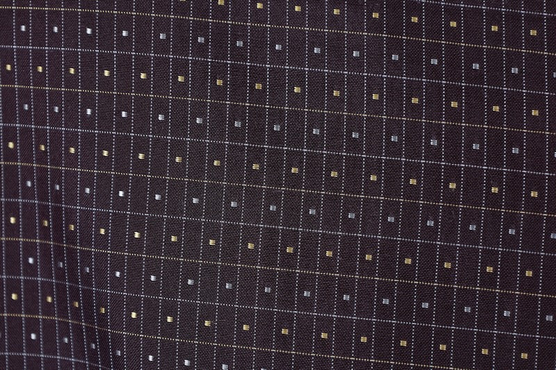 Japanese kimono used Oshima Tsumugi silk fabric, purple, yellow, white checkered pattern, handwoven, L142