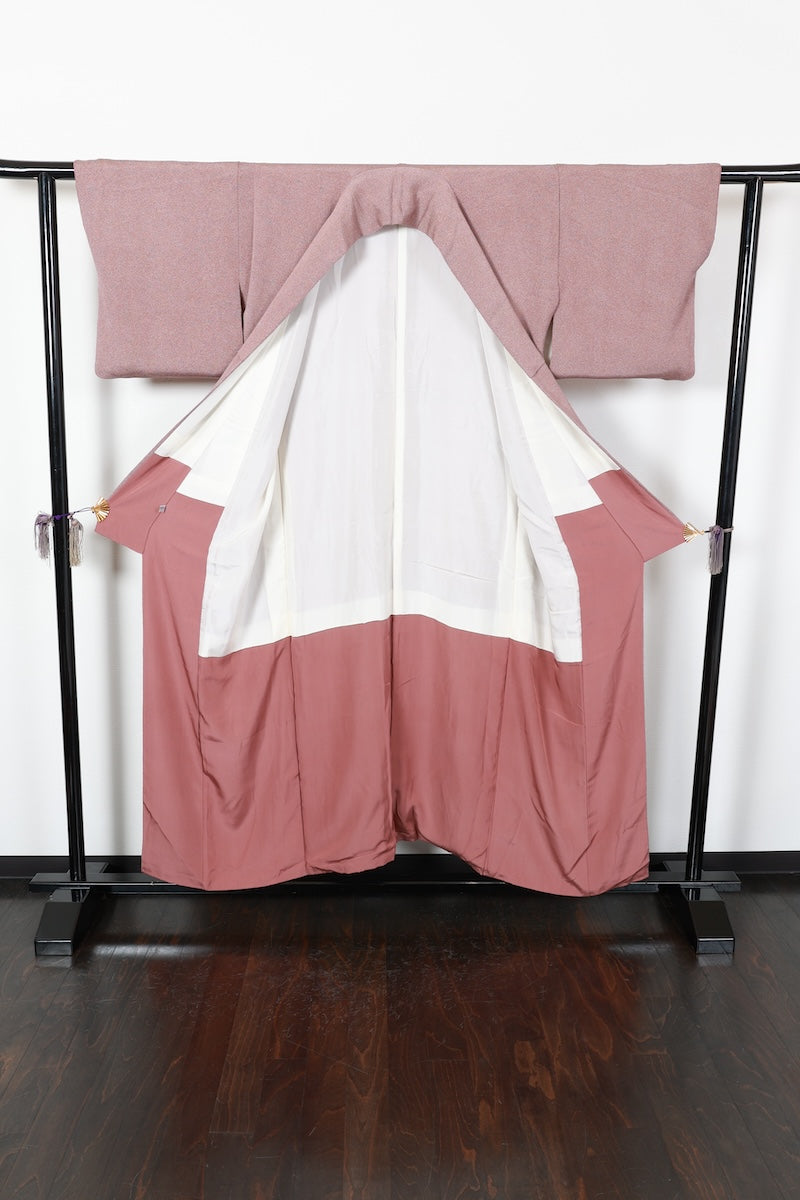 Komon kimono Reddish-brown white pre-owned /AZ62
