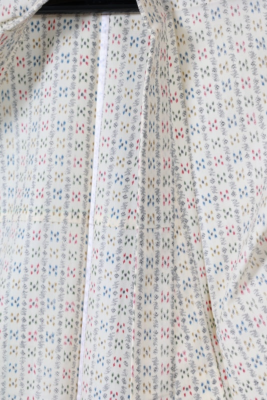 Japanese  kimono used  - Natural white, black, reddish-brown, green, blue - geometric pattern - L122