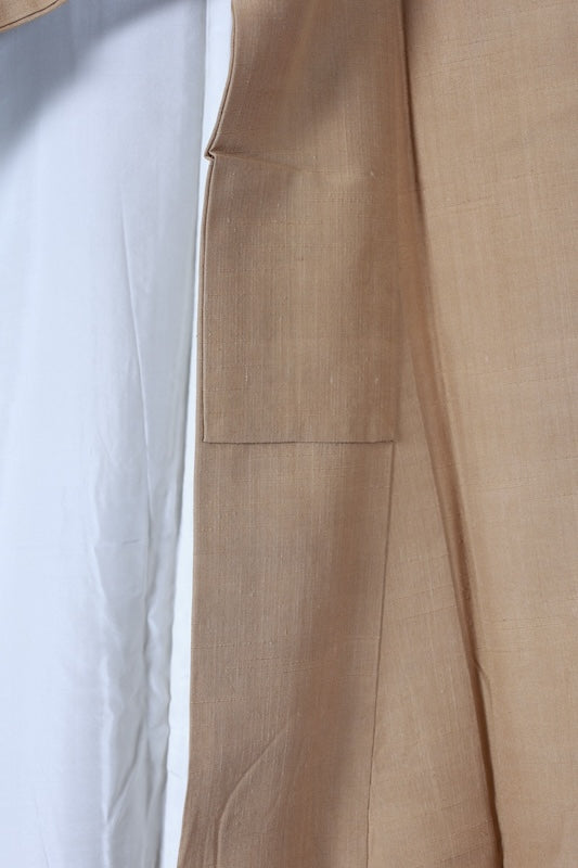 Japanease kimono used silk pongee, dark beige, handwoven, L133