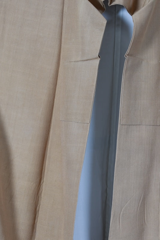 Japanease kimono used silk pongee, dark beige, handwoven, L133