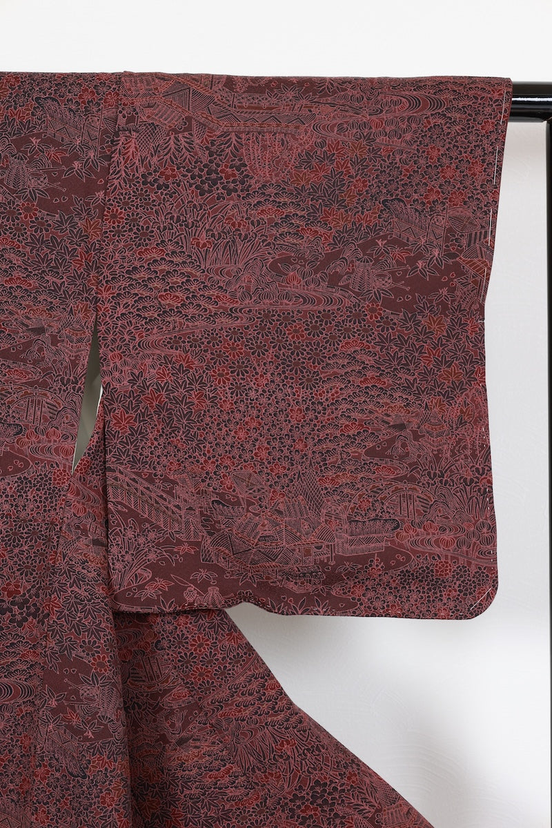 Komon kimono Reddish-brown Ink-black New, unused item /AZ60
