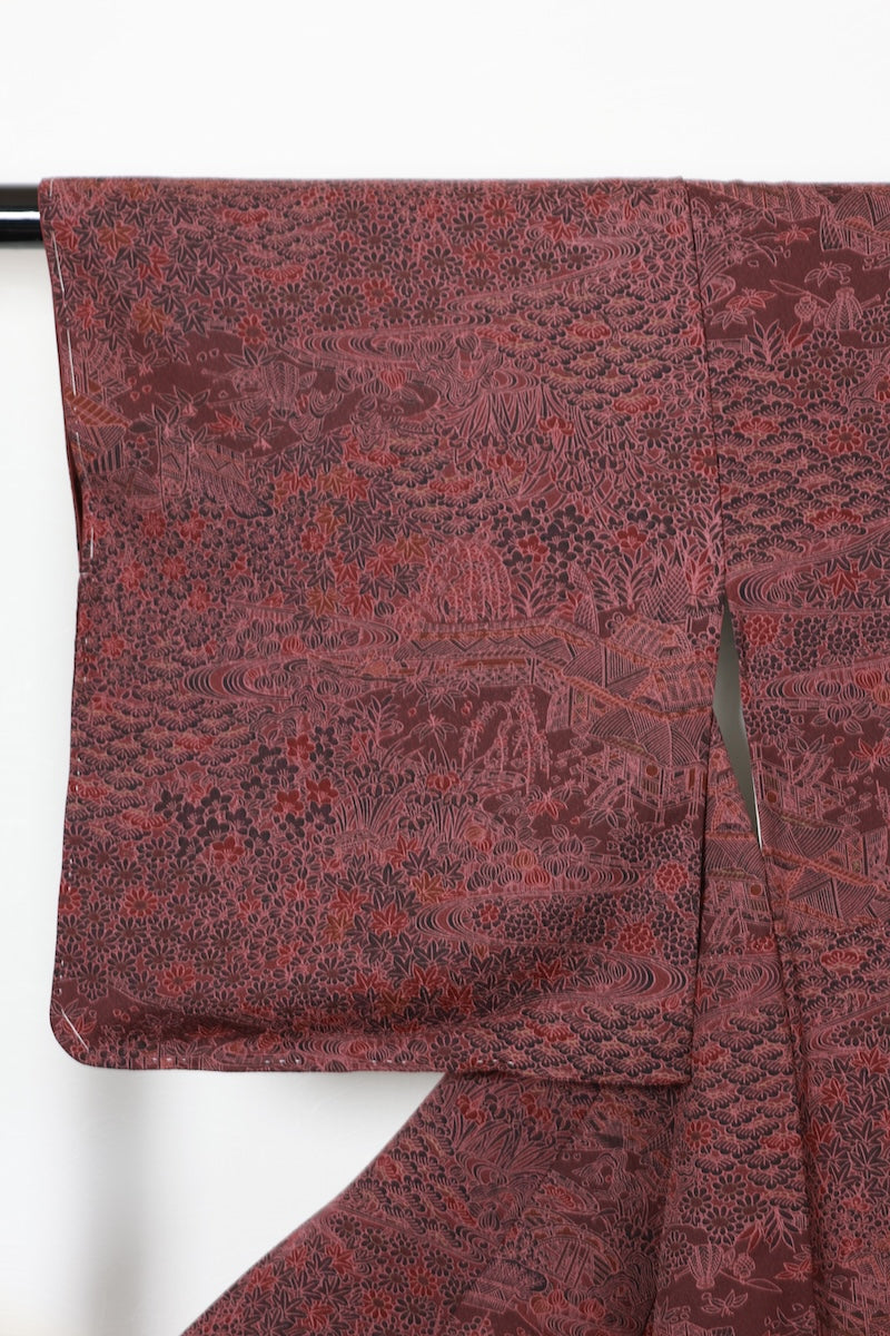 Komon kimono Reddish-brown Ink-black New, unused item /AZ60
