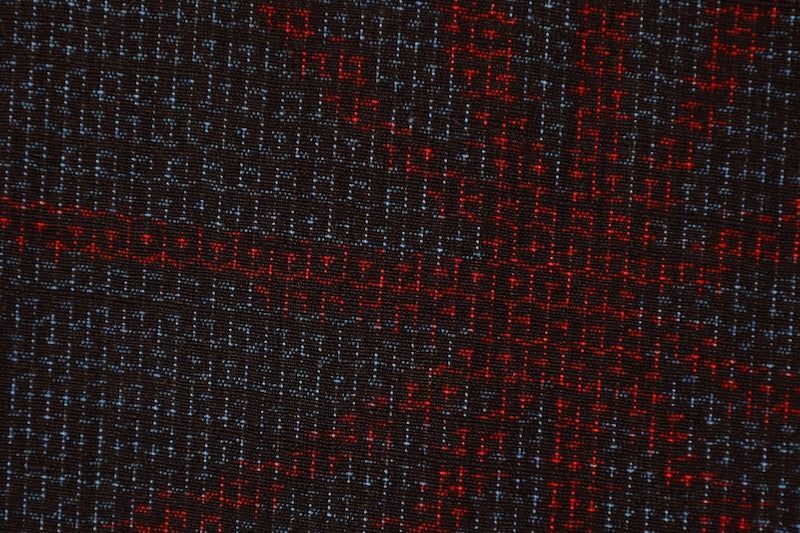 Japanese kimono used Yuki  Tsumugi silk fabric, shades of indigo and red, hemp leaf pattern, handwoven, L132