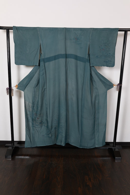 Houmongi kimono Iron color black indigo pre-owned /Az59