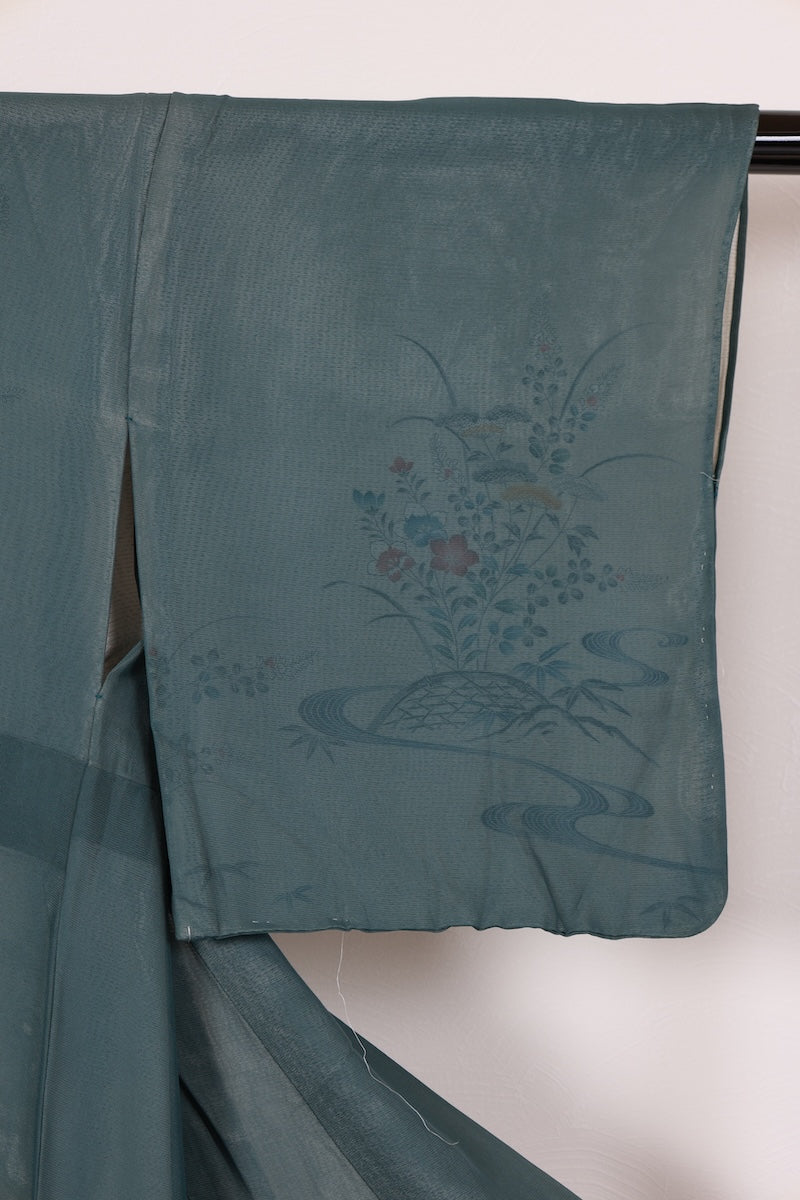 Houmongi kimono Iron color black indigo pre-owned /Az59