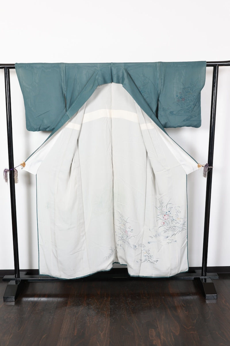 Houmongi kimono Iron color black indigo pre-owned /Az59