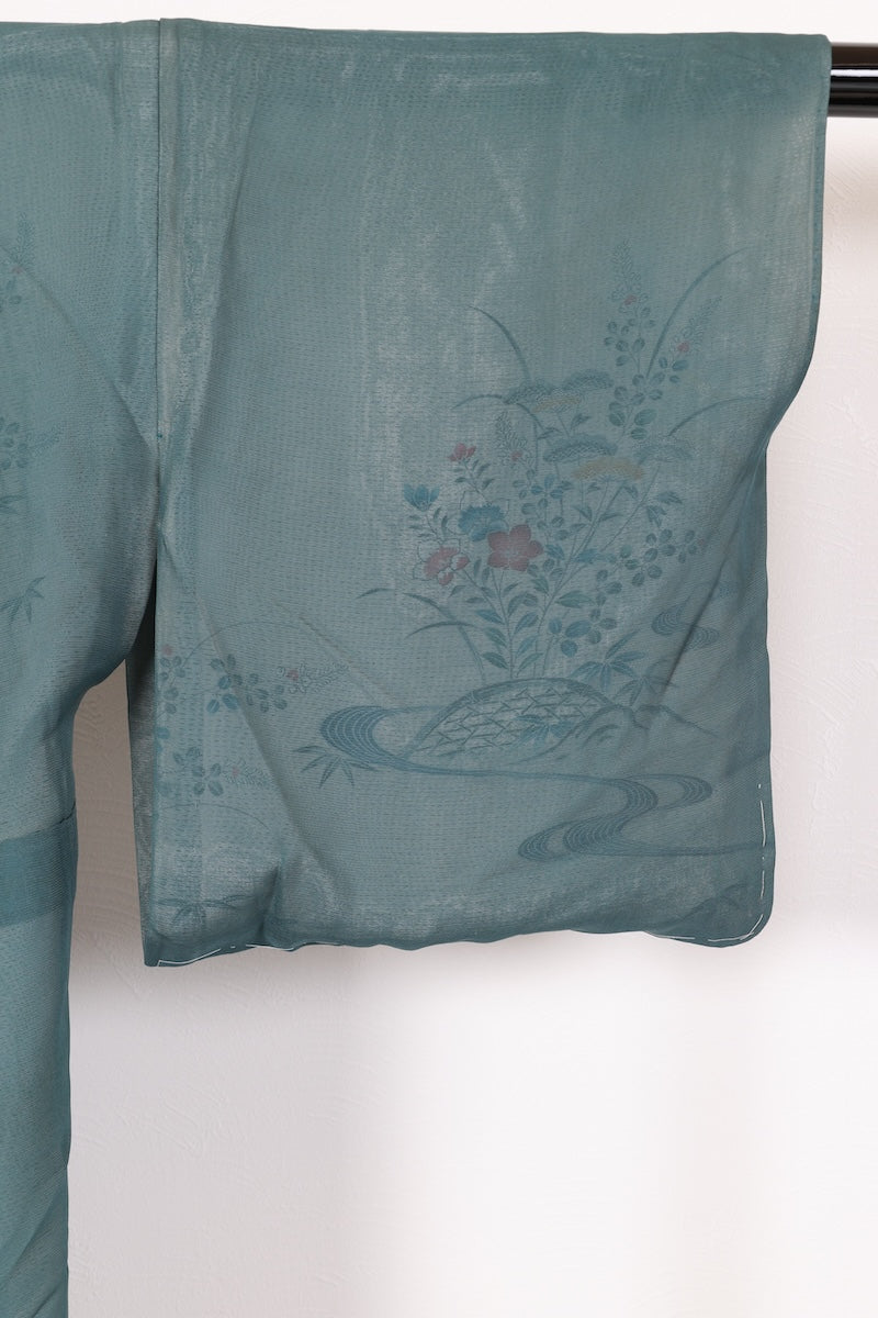 Houmongi kimono Iron color black indigo pre-owned /Az59