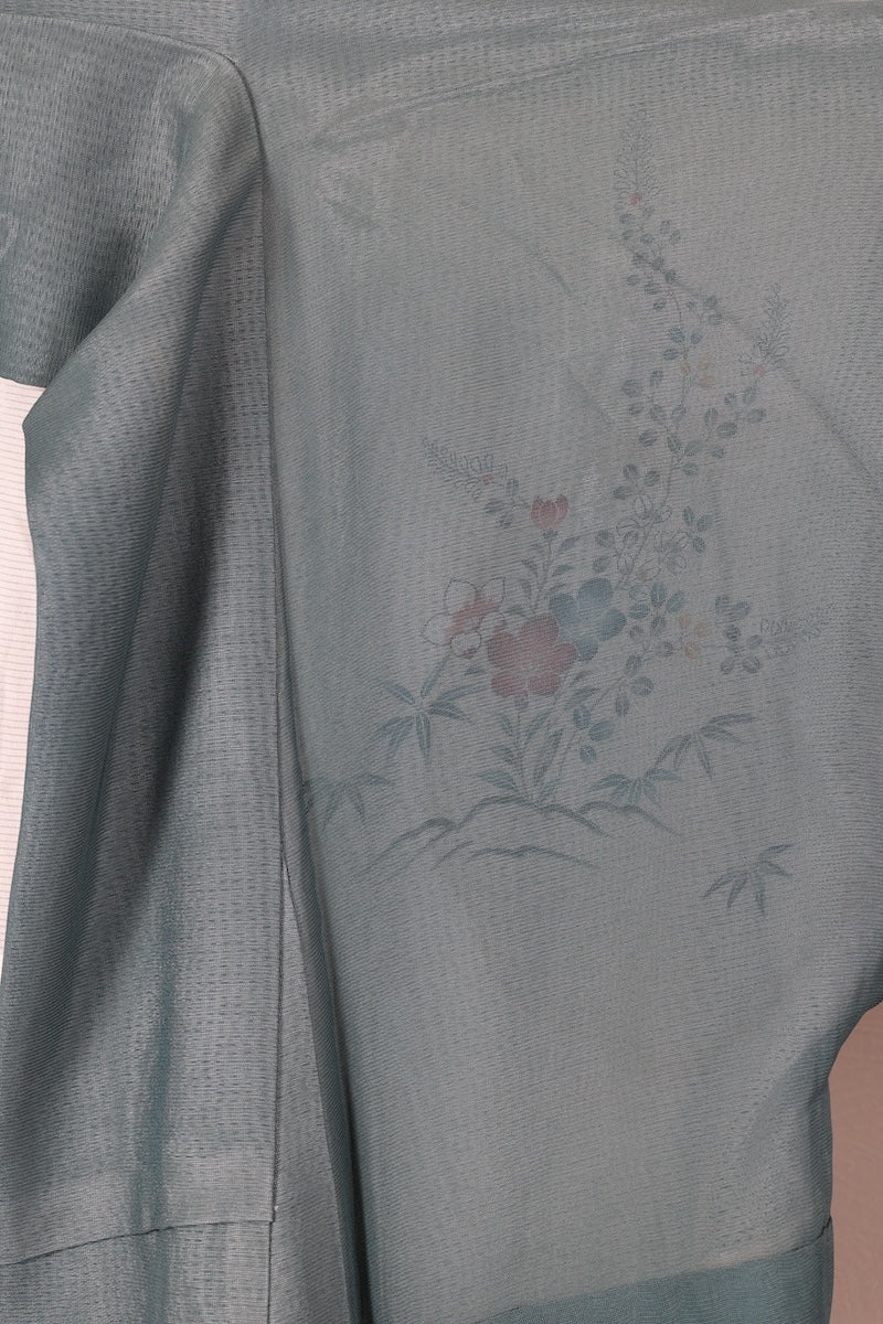 Houmongi kimono Iron color black indigo pre-owned /Az59
