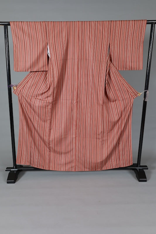 Japanese kimono used Komon  - shades of brown and beige with irregular stripes - L134