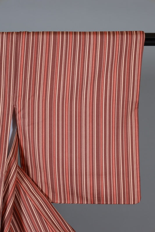Japanese kimono used Komon  - shades of brown and beige with irregular stripes - L134