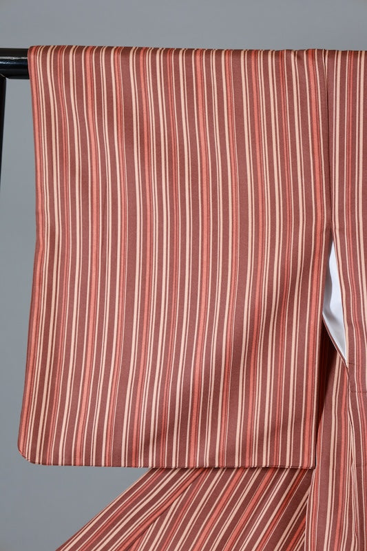 Japanese kimono used Komon  - shades of brown and beige with irregular stripes - L134