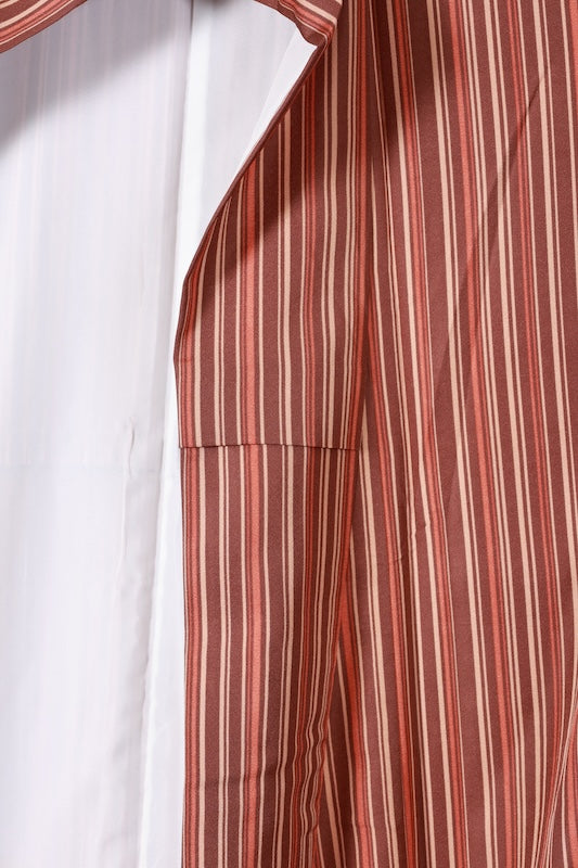 Japanese kimono used Komon  - shades of brown and beige with irregular stripes - L134