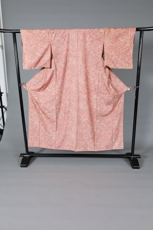Japanese  kimono used, orange and brown, butterfly and flower pattern, L153