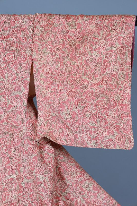 Japanese  kimono used, orange and brown, butterfly and flower pattern, L153