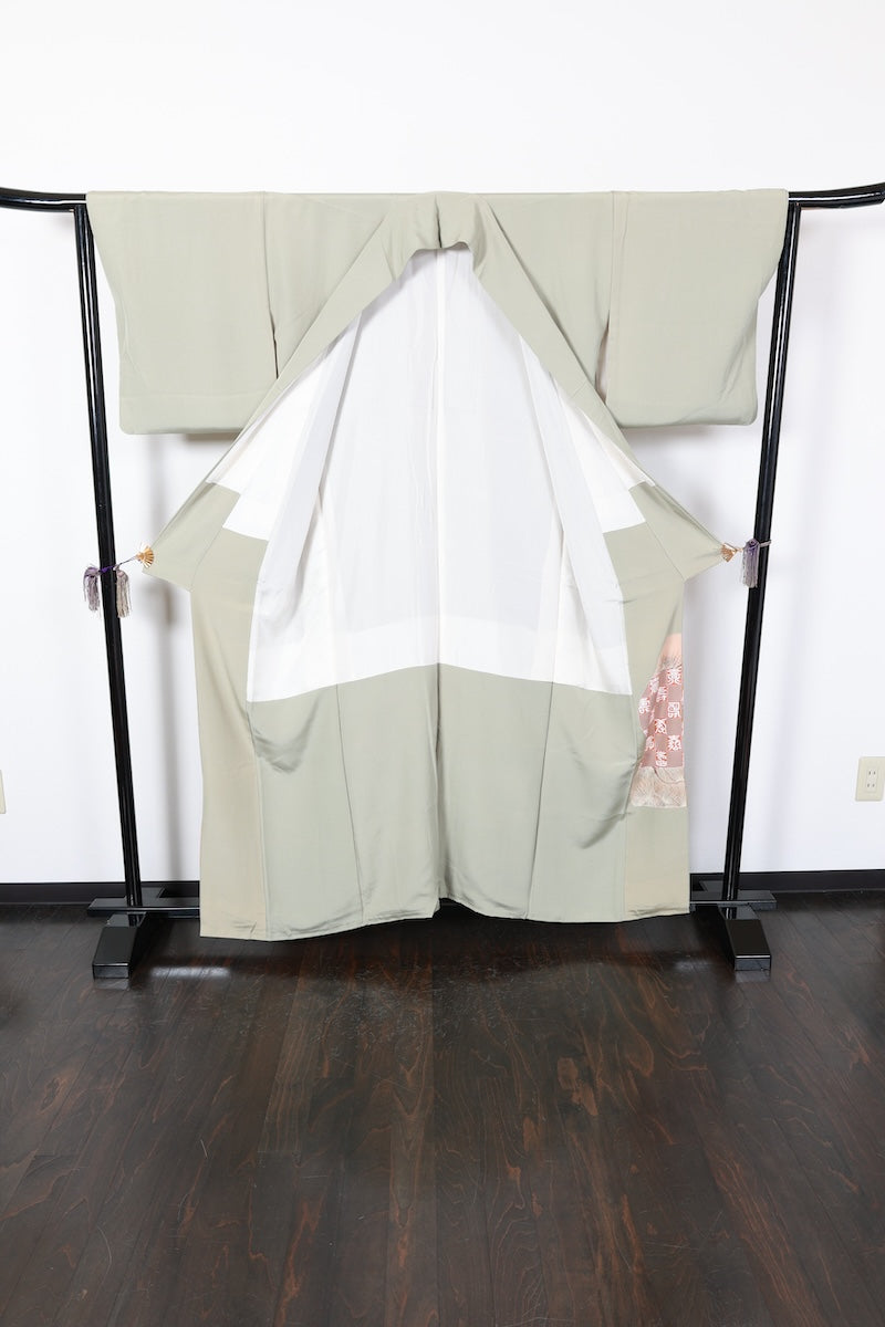 Irotomesode kimono green gold pre-owned /Az47