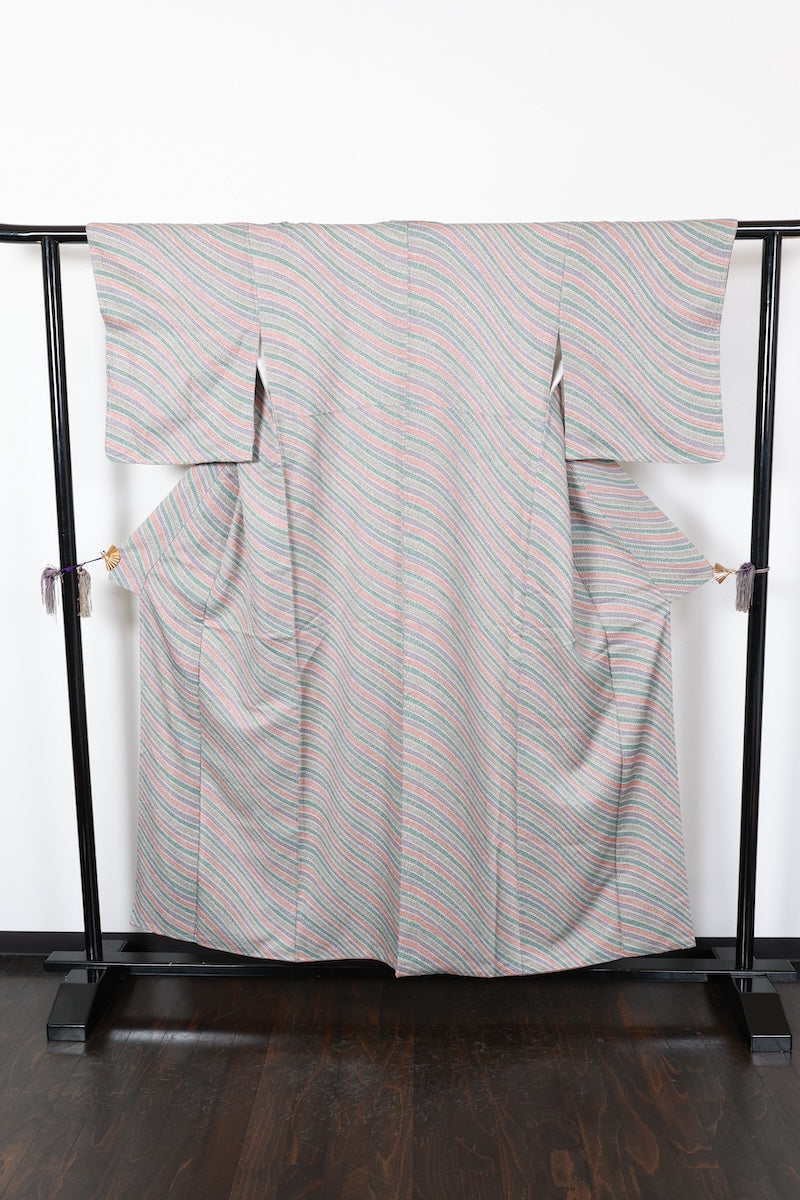 Komon kimono gray green New, unused item /AZ46