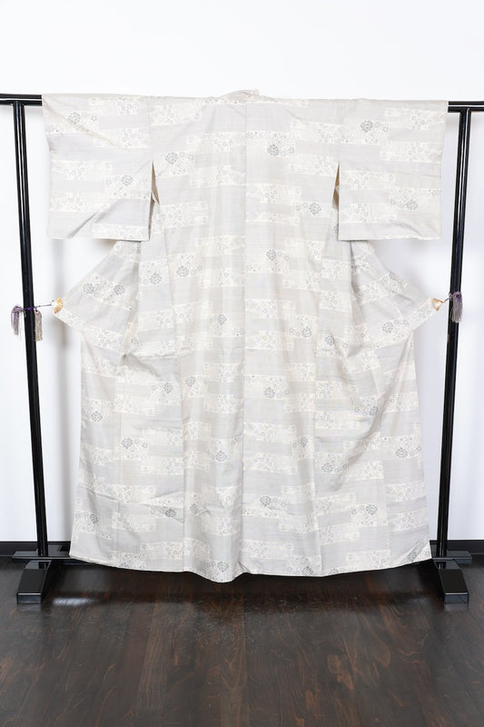 Tsumugi kimono white indigo pre-owned /AZ45
