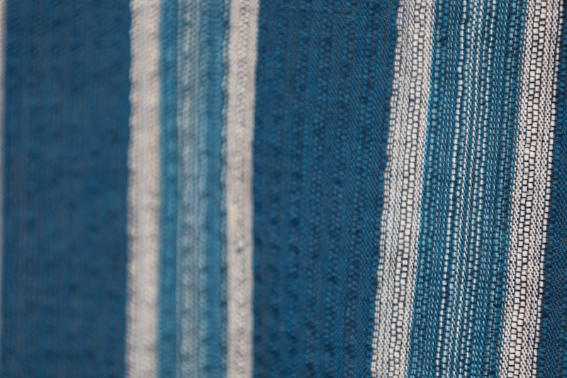 Yukata used (summer kimono), shijira weave, shades of indigo and gray, striped pattern, size L170