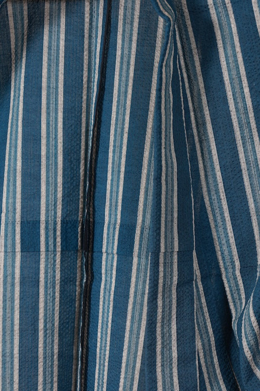 Yukata used (summer kimono), shijira weave, shades of indigo and gray, striped pattern, size L170