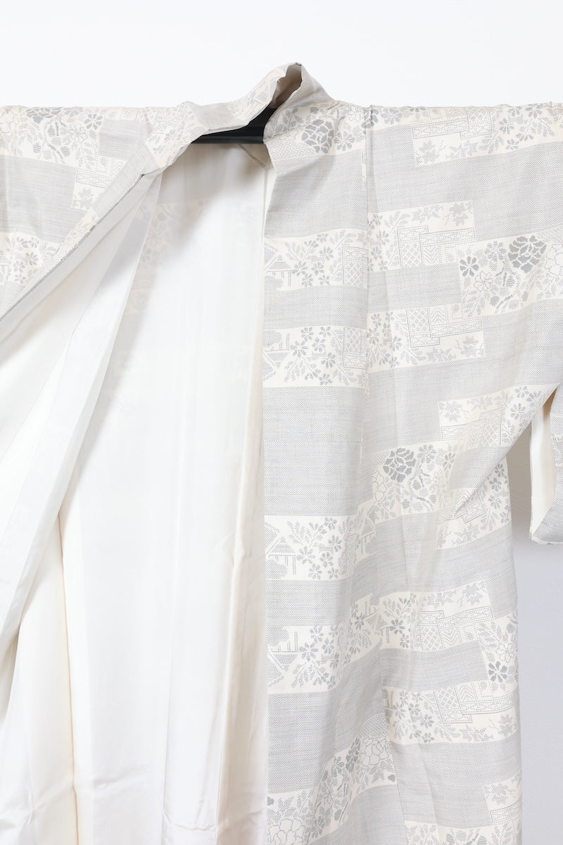 Tsumugi kimono white indigo pre-owned /AZ45