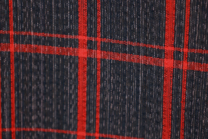 Yukata used (summer kimono), shijira weave, red and indigo check pattern, L161