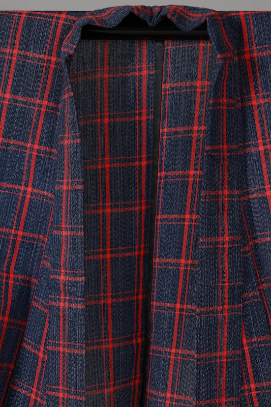Yukata used (summer kimono), shijira weave, red and indigo check pattern, L161