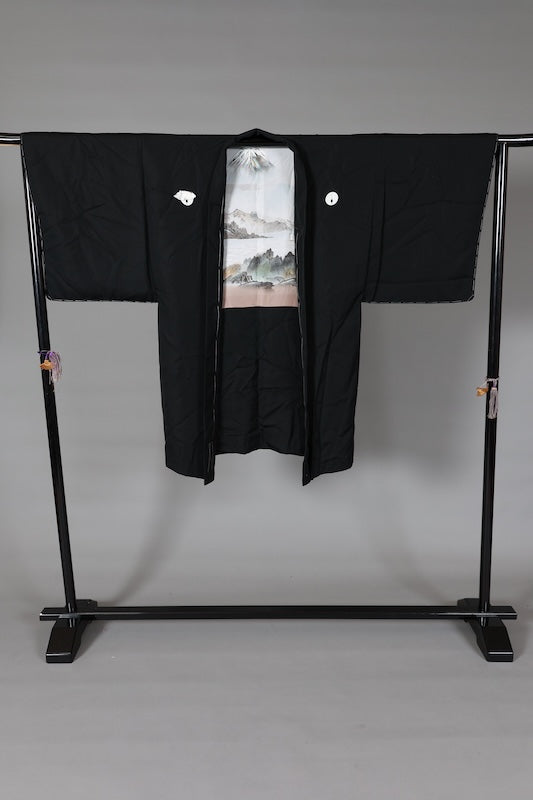 Men's Haori (traditional Japanese jacket), brand new, unused, made of Habutae silk, with a Maru ni Dakimiyoga (circle with yogurt) design, size L155.