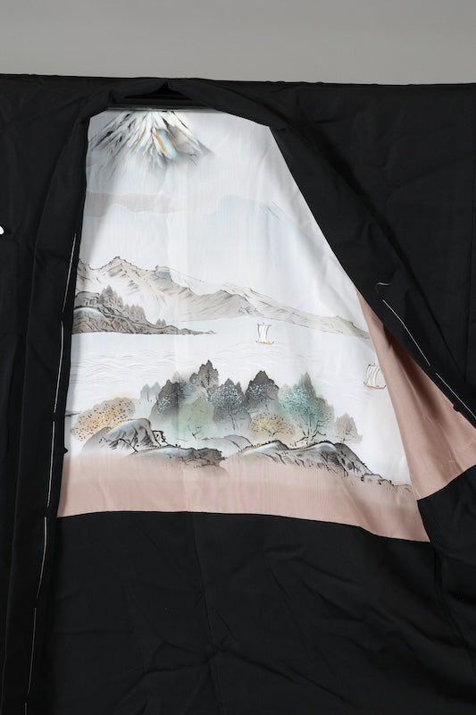 Men's Haori (traditional Japanese jacket), brand new, unused, made of Habutae silk, with a Maru ni Dakimiyoga (circle with yogurt) design, size L155.