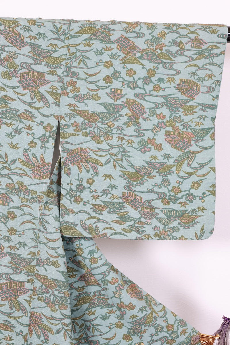 Komon kimono bule green pre-owned /AZ57