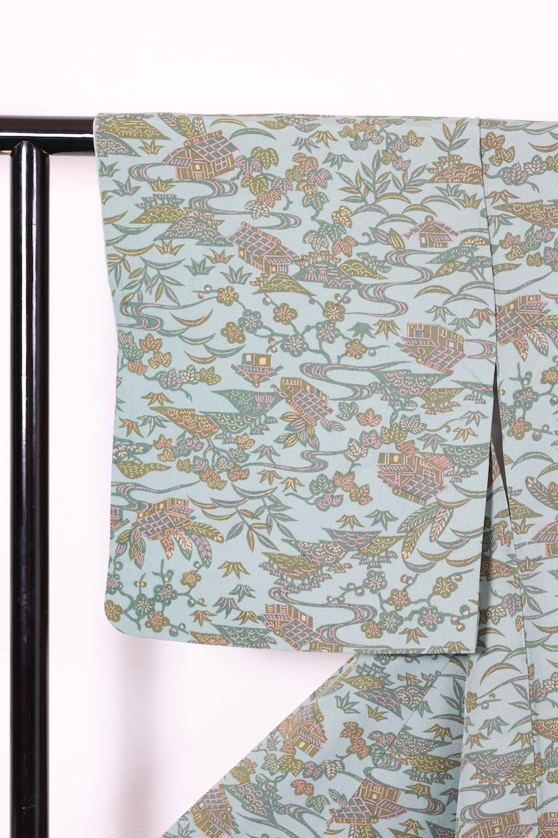 Komon kimono bule green pre-owned /AZ57