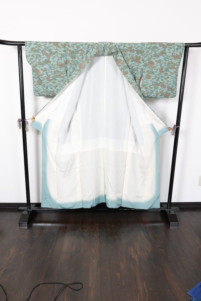 Komon kimono bule green pre-owned /AZ57