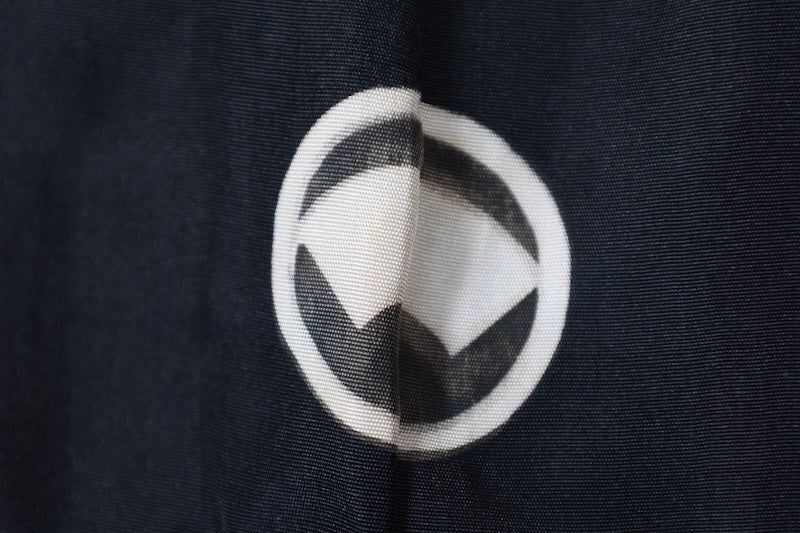 Men's Haori used(jacket) with five crests (circle with paper fan design), Habutae silk, L156