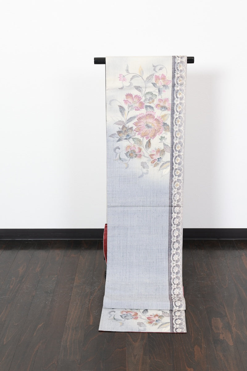 Fukuro-obi sash belt off-white gray pre-owned /ZZ3