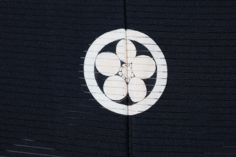 Summer men's haori jacket, used black, lacquered, with five crests (maru ni umebachi), size L159