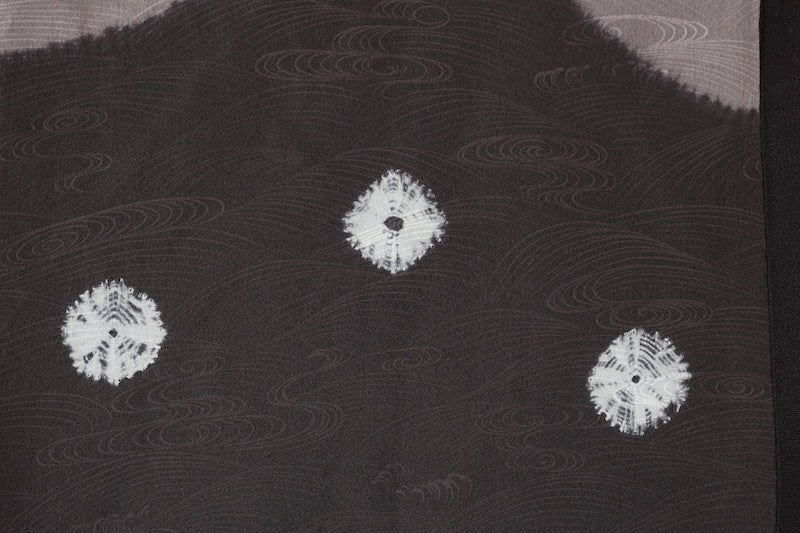 Men's haori jacket used, Tsumugi silk, brown, embroidered tie-dye pattern, tie-dye hat, L163