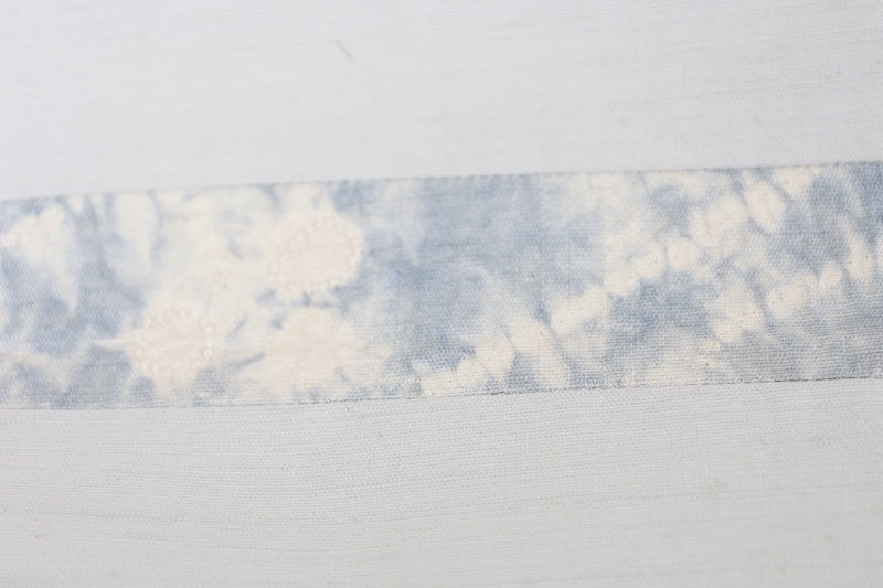 Nagoya-obi sash belt light gray brown gray embroidery pre-owned /ZZ1