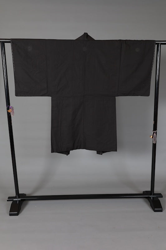 Men's Haori used(traditional Japanese jacket), brand new, unused, black, embroidered crest of a circle with a mandarin orange design, size L164