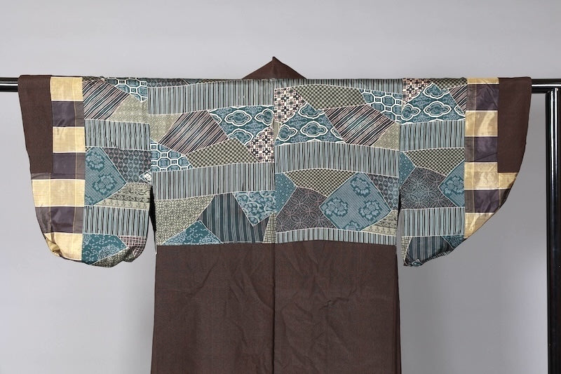 Men's Haori (traditional Japanese jacket), brown, handwoven, L165