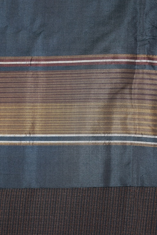 Men's Haori used(short kimono jacket), Tsumugi silk, brown and black stripes, handwoven, L168