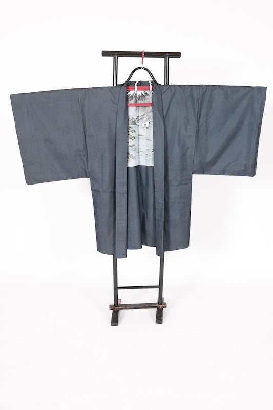 Japanese Men's kimono,haori、nagajyuban, 3piece set used  L-size  silk 100% /B1294