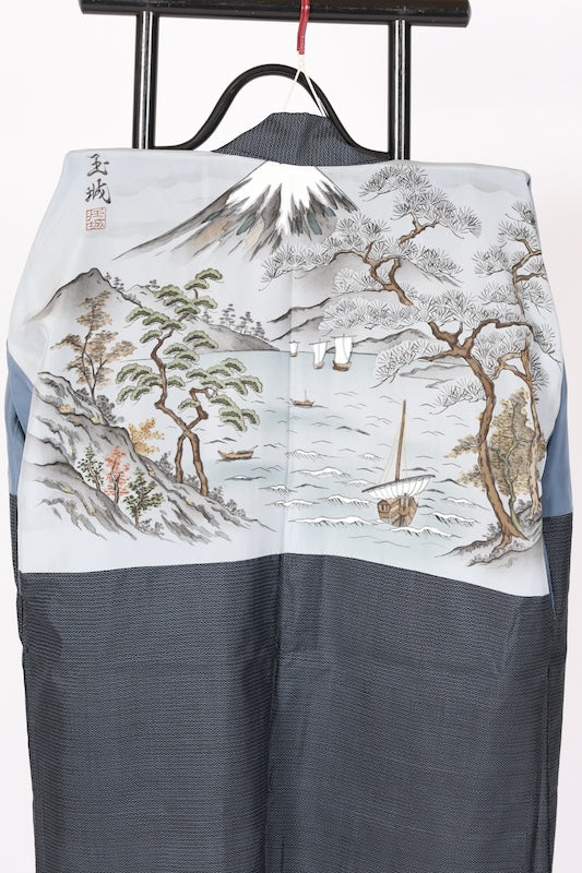 Japanese Men's kimono,haori、nagajyuban, 3piece set used  L-size  silk 100% /B1294