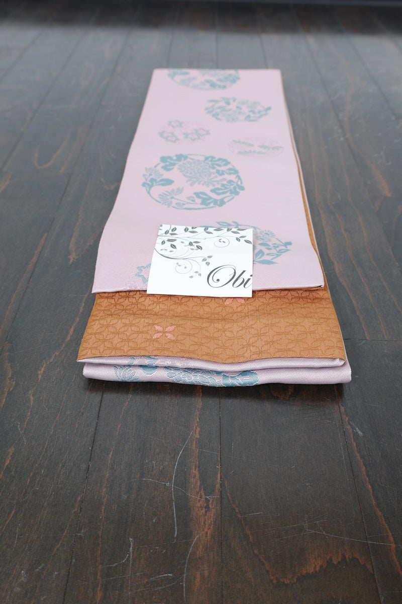 Hanhaba-obi sash belt light brown blue-green new/P15