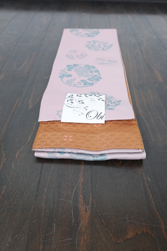 Hanhaba-obi sash belt light brown blue-green new/P15