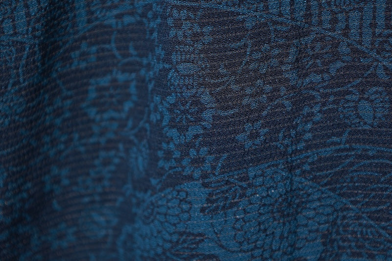 Summer Edo Komon used (small patterned kimono fabric), Ro-chirimen (crepe silk), shades of indigo, sarasa (printed pattern), L178