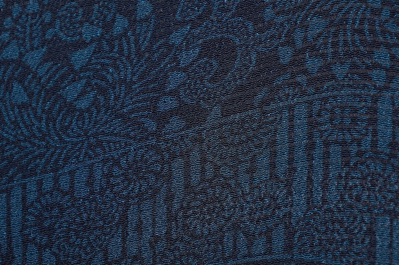 Summer Edo Komon used (small patterned kimono fabric), Ro-chirimen (crepe silk), shades of indigo, sarasa (printed pattern), L178