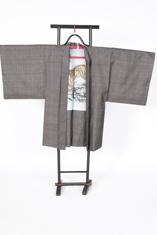 Japanese Men's kimono,haori ,nagajyuban,3piece set used  L-size  silk 100% /B1292