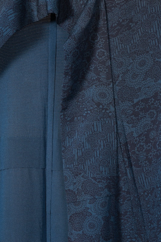 Summer Edo Komon used (small patterned kimono fabric), Ro-chirimen (crepe silk), shades of indigo, sarasa (printed pattern), L178
